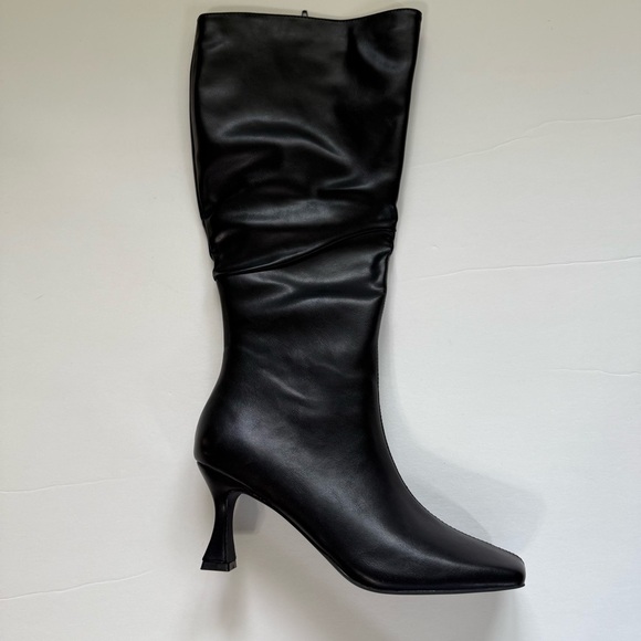 New Coutgo black knee high leather boots square toe kitten heel size 8.5 - Picture 5 of 13